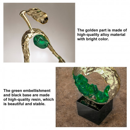 HMR - 11" Green Metal & Resin Abstract Geometric Pear Fruit Sculpture Ornament Desk Decor Art