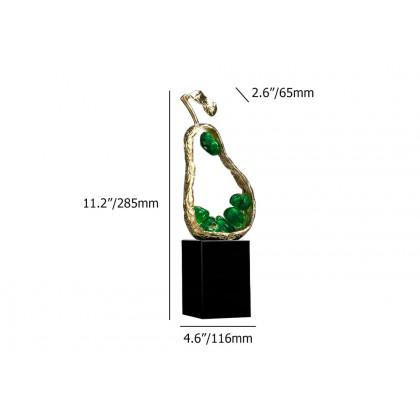 HMR - 11" Green Metal & Resin Abstract Geometric Pear Fruit Sculpture Ornament Desk Decor Art