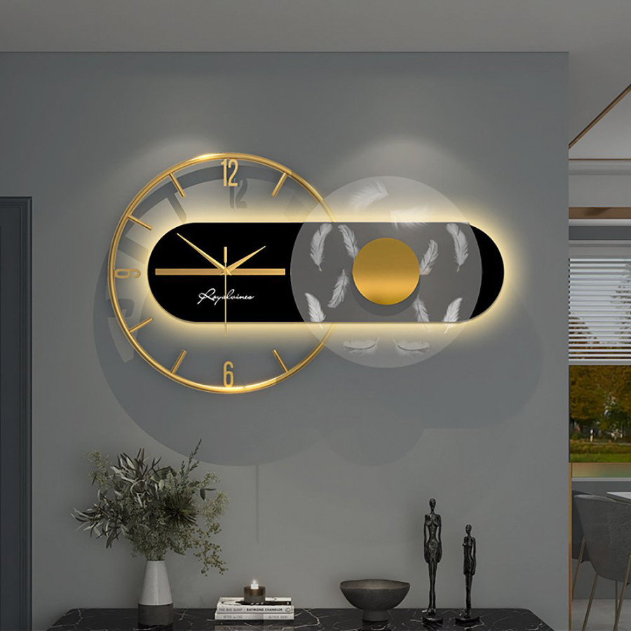 HMR - 23.6" Modern LED Black & Gold Geometric Metal Silent Wall Clock