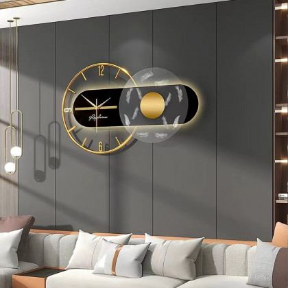 HMR - 23.6" Modern LED Black & Gold Geometric Metal Silent Wall Clock