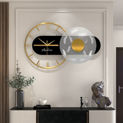HMR - 23.6" Modern LED Black & Gold Geometric Metal Silent Wall Clock
