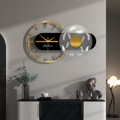 HMR - 23.6" Modern LED Black & Gold Geometric Metal Silent Wall Clock