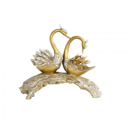 HMR 14.2" Simulation Couple Swan Sculpture Art Ornament Table Statue Decor - Gold