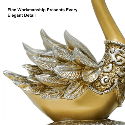 HMR 14.2" Simulation Couple Swan Sculpture Art Ornament Table Statue Decor - Gold