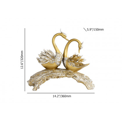 HMR 14.2" Simulation Couple Swan Sculpture Art Ornament Table Statue Decor - Gold