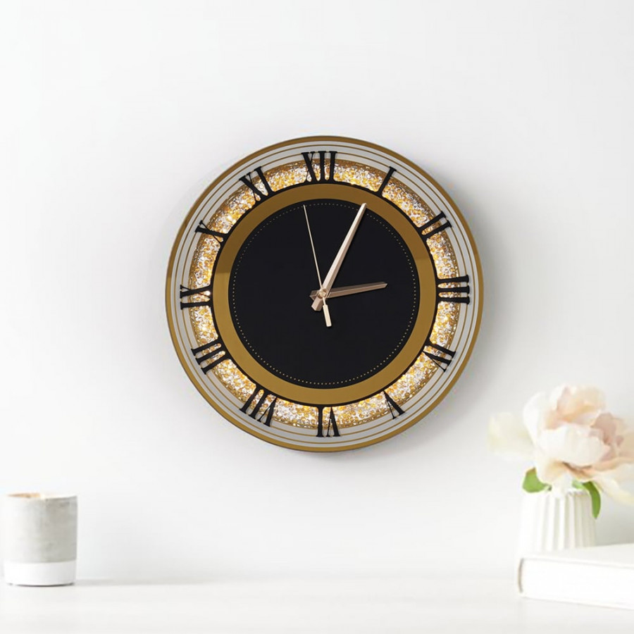 HMR - 13.8" Golden LED Diamond Roman Numerals Silent Round Wall Clock