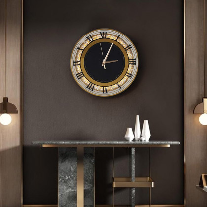 HMR - 13.8" Golden LED Diamond Roman Numerals Silent Round Wall Clock
