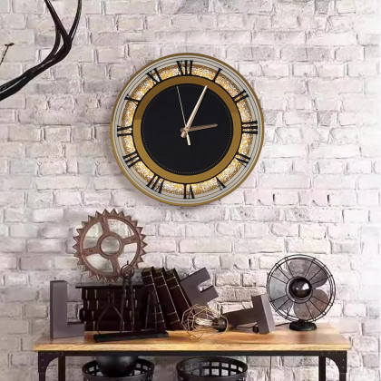 HMR - 13.8" Golden LED Diamond Roman Numerals Silent Round Wall Clock
