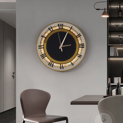 HMR - 13.8" Golden LED Diamond Roman Numerals Silent Round Wall Clock
