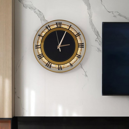 HMR - 13.8" Golden LED Diamond Roman Numerals Silent Round Wall Clock