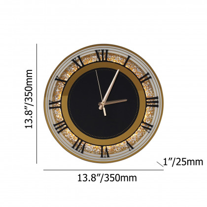 HMR - 13.8" Golden LED Diamond Roman Numerals Silent Round Wall Clock