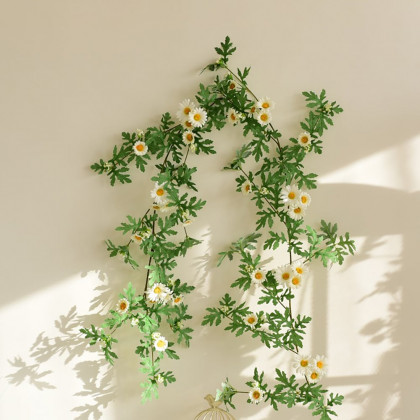 HMR - Boho Hanging Artificial Vines Fake Silk Flower Garlands with The Handmade Straw Hat