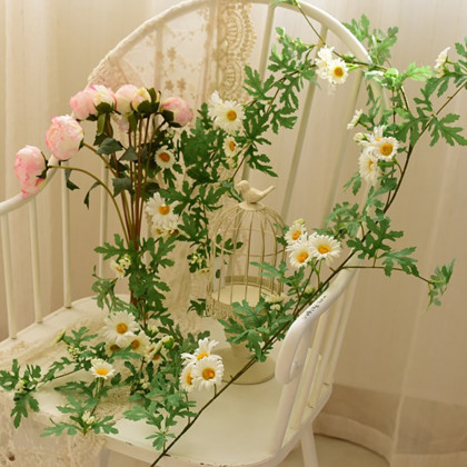 HMR - Boho Hanging Artificial Vines Fake Silk Flower Garlands with The Handmade Straw Hat