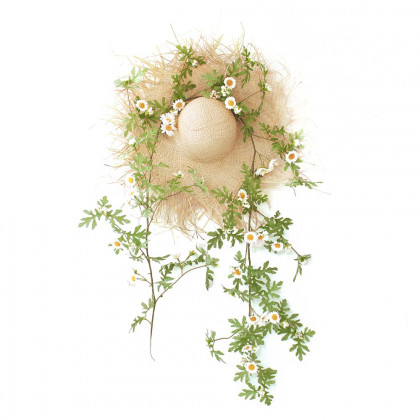 HMR - Boho Hanging Artificial Vines Fake Silk Flower Garlands with The Handmade Straw Hat