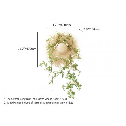 HMR - Boho Hanging Artificial Vines Fake Silk Flower Garlands with The Handmade Straw Hat