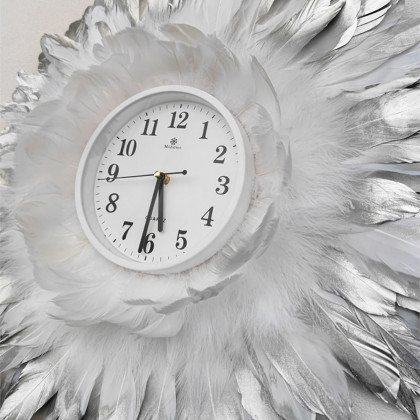 HMR - 3-Piece Boho Macrame Feather Wall Clock Round Wall Flower Set White & Gray