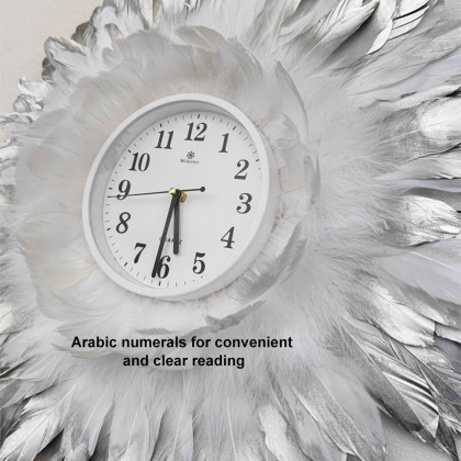 HMR - 3-Piece Boho Macrame Feather Wall Clock Round Wall Flower Set White & Gray
