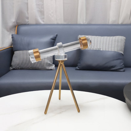 HMR - Modern Crystal Telescope Sculpture Ornament Art Decor with Gold Metal Tripod Stand