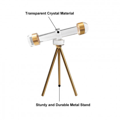 HMR - Modern Crystal Telescope Sculpture Ornament Art Decor with Gold Metal Tripod Stand