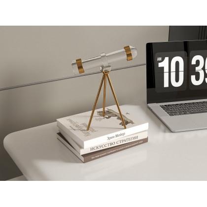 HMR - Modern Crystal Telescope Sculpture Ornament Art Decor with Gold Metal Tripod Stand