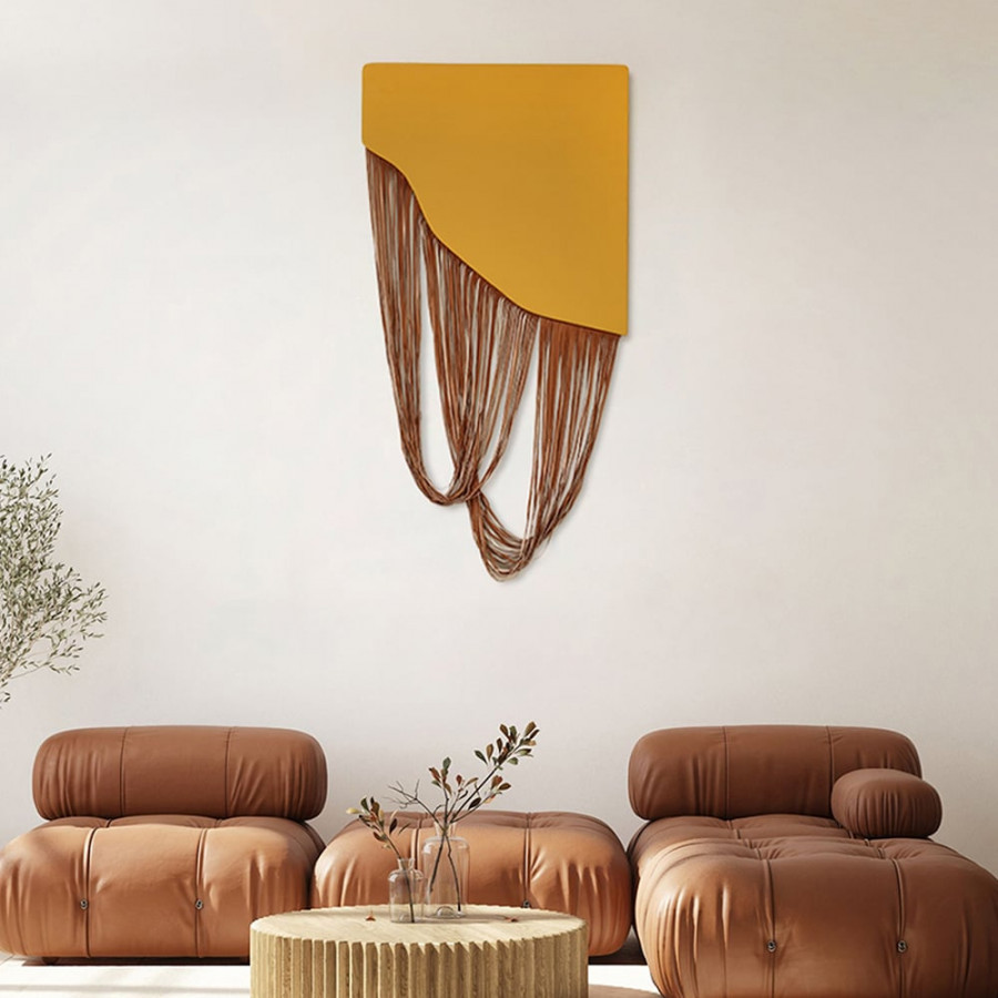 HMR - 3D Modern Yellow Geometric Abstract Wood & PU Leather Wall Decor Art Living Room Bedroom