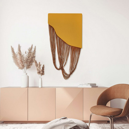 HMR - 3D Modern Yellow Geometric Abstract Wood & PU Leather Wall Decor Art Living Room Bedroom