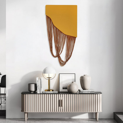 HMR - 3D Modern Yellow Geometric Abstract Wood & PU Leather Wall Decor Art Living Room Bedroom