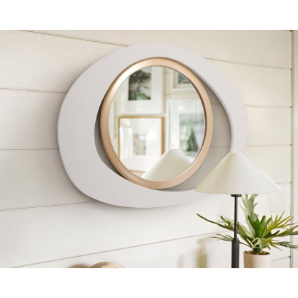 HMR Modern White & Gold Abstract Geometry Wall Mirror Decor Living Room Bedroom - White & Gold, 26" x 35"