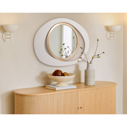 HMR Modern White & Gold Abstract Geometry Wall Mirror Decor Living Room Bedroom - White & Gold, 26" x 35"