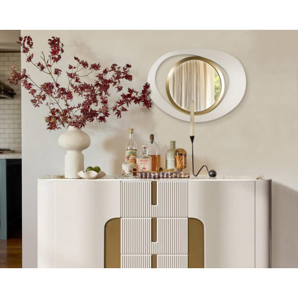 HMR Modern White & Gold Abstract Geometry Wall Mirror Decor Living Room Bedroom - White & Gold, 26" x 35"