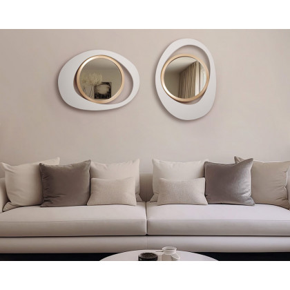 HMR Modern White & Gold Abstract Geometry Wall Mirror Decor Living Room Bedroom - White & Gold, 26" x 35"