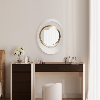 HMR Modern White & Gold Abstract Geometry Wall Mirror Decor Living Room Bedroom - White & Gold, 26" x 35"
