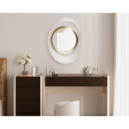 HMR Modern White & Gold Abstract Geometry Wall Mirror Decor Living Room Bedroom - White & Gold, 26" x 35"