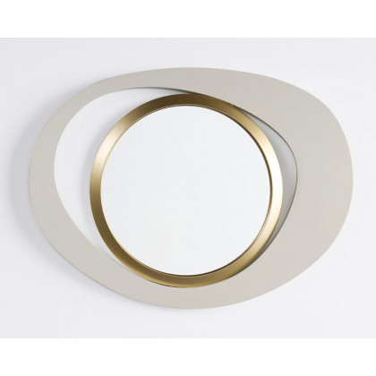 HMR Modern White & Gold Abstract Geometry Wall Mirror Decor Living Room Bedroom - White & Gold, 26" x 35"
