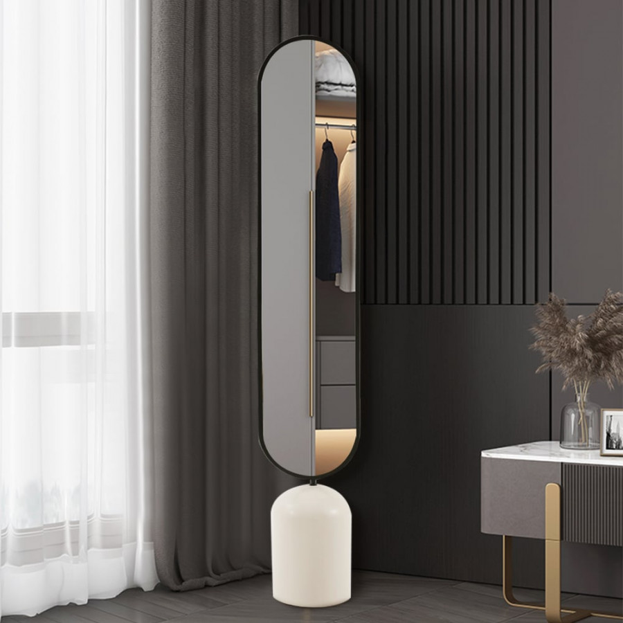 HMR - 59" Oversized Oval Metal Full Length Standing Floor Mirror Black & White for Living Room