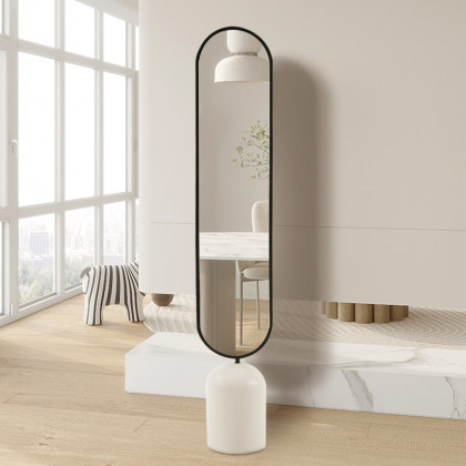 HMR - 59" Oversized Oval Metal Full Length Standing Floor Mirror Black & White for Living Room