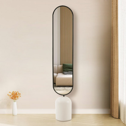 HMR - 59" Oversized Oval Metal Full Length Standing Floor Mirror Black & White for Living Room