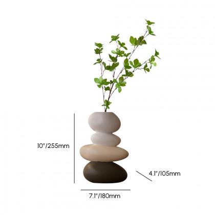HMR - Resin Stacked Stone Vase with Faux Indoor Plant Decor Art