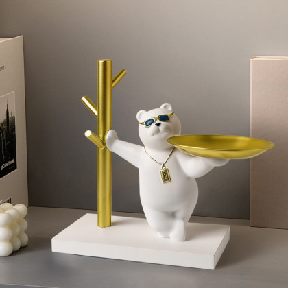 HMR - Modern White & Gold Resin Bear Decorative Storage Tray Holder Home Desk Animal Ornament