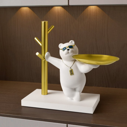 HMR - Modern White & Gold Resin Bear Decorative Storage Tray Holder Home Desk Animal Ornament