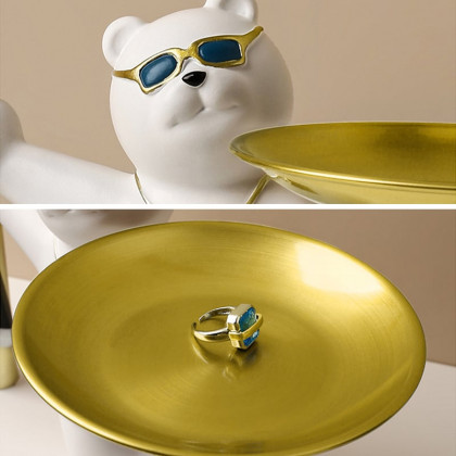 HMR - Modern White & Gold Resin Bear Decorative Storage Tray Holder Home Desk Animal Ornament
