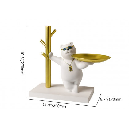 HMR - Modern White & Gold Resin Bear Decorative Storage Tray Holder Home Desk Animal Ornament