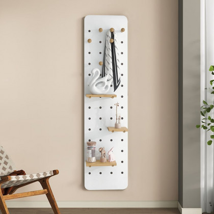 HMR - 47.2" Pegboard Hidden Sliding Dressing Full Length Floating Wall Mirror Coat Rack Hooks