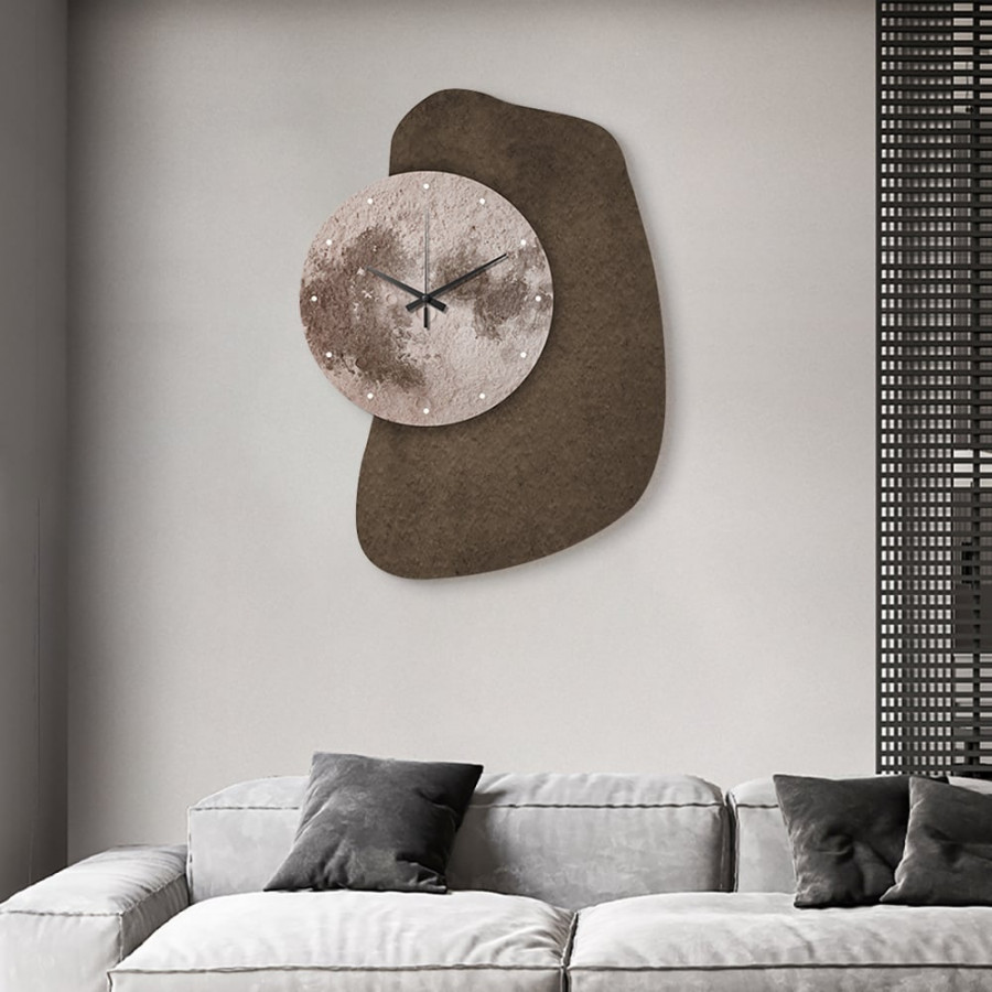 HMR - 23.6" Unique Abstract Geometric Moon Wall Clock 3D Japandi Decor Art Living Room Bedroom