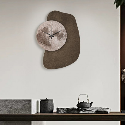 HMR - 23.6" Unique Abstract Geometric Moon Wall Clock 3D Japandi Decor Art Living Room Bedroom