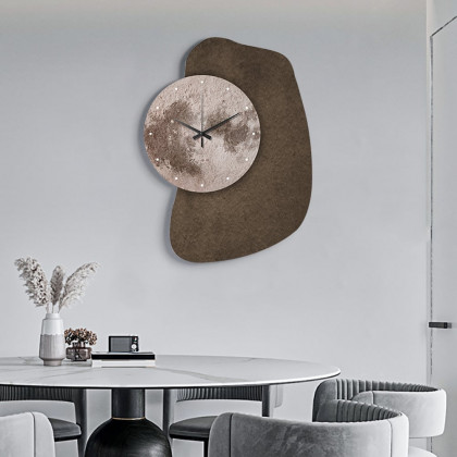HMR - 23.6" Unique Abstract Geometric Moon Wall Clock 3D Japandi Decor Art Living Room Bedroom