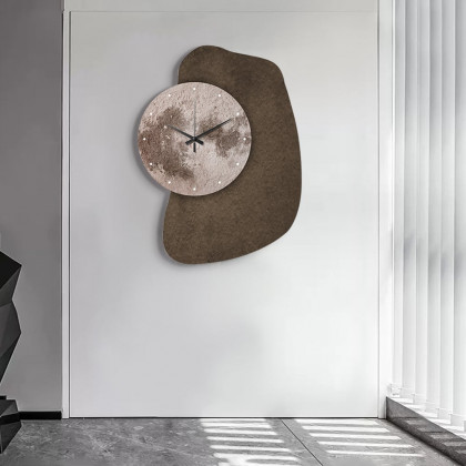 HMR - 23.6" Unique Abstract Geometric Moon Wall Clock 3D Japandi Decor Art Living Room Bedroom