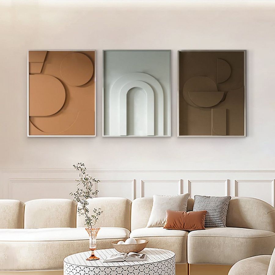 HMR - 3 Pieces Geometric Abstract Wall Art Decor Set Modern Canvas Print Living Room