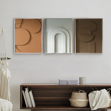 HMR - 3 Pieces Geometric Abstract Wall Art Decor Set Modern Canvas Print Living Room