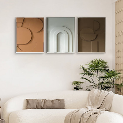 HMR - 3 Pieces Geometric Abstract Wall Art Decor Set Modern Canvas Print Living Room